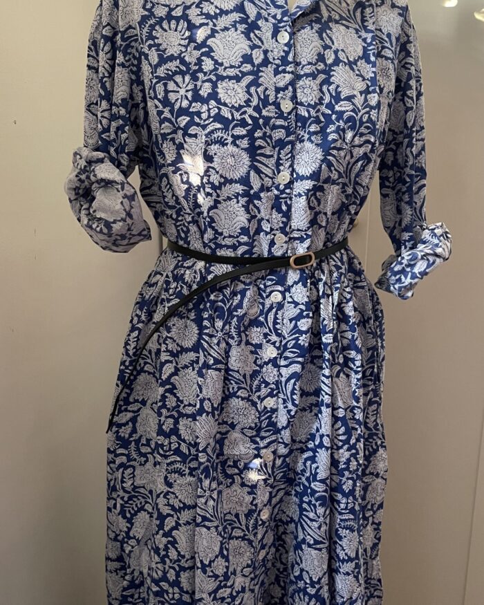 Sukienka bawełniana oversize, granat kwiaty - SB6
