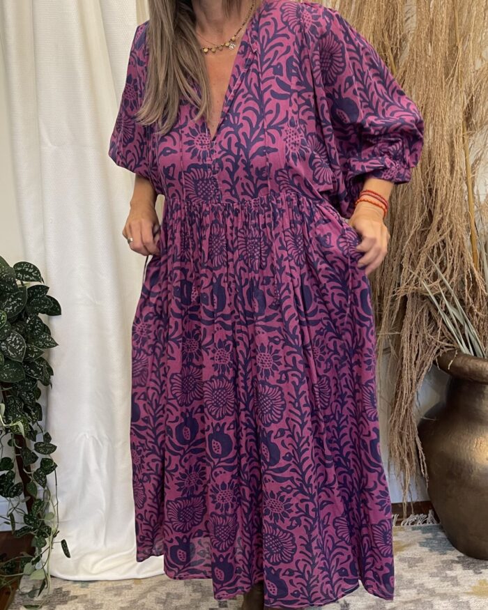 Sukienka bawełniana oversize, fiolet purpura - SA2