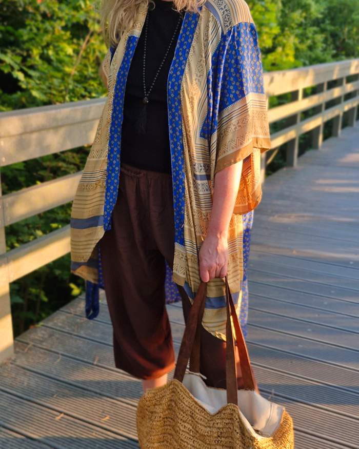 Kimono Jedwabne Boho – Royal Blue & Gold